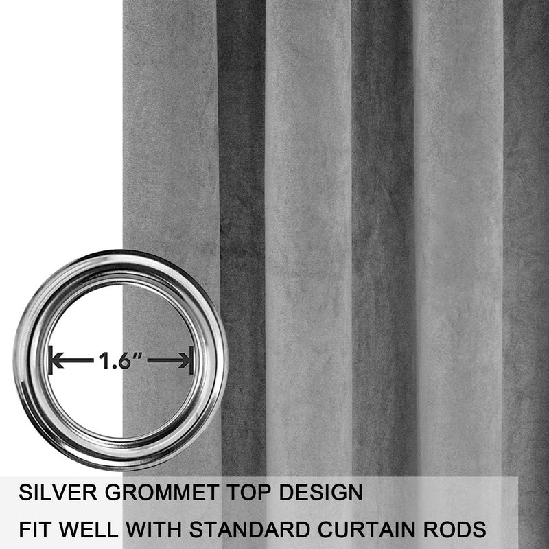 SMILETIME Grey 108 in Long Velvet Curtains with Grommet, Thermal Insulated Super Soft Privacy Noise Reducing Light Filtering Velvet Curtains for Living Room, 2 Panels, Each 52 x 108 inches Long - Image 4